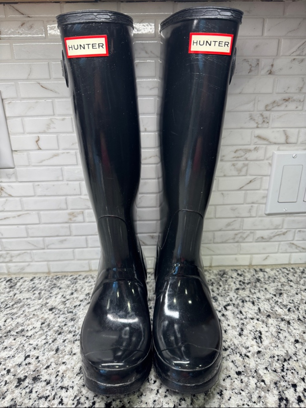 Hunter Glossy Black Knee-High Rain Boots